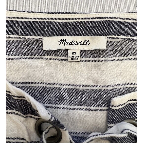 MADEWELL Striped Lace Up Top Size XS Nautical Linen/Cotton Short Sleeve Boxy - Picture 4 of 9